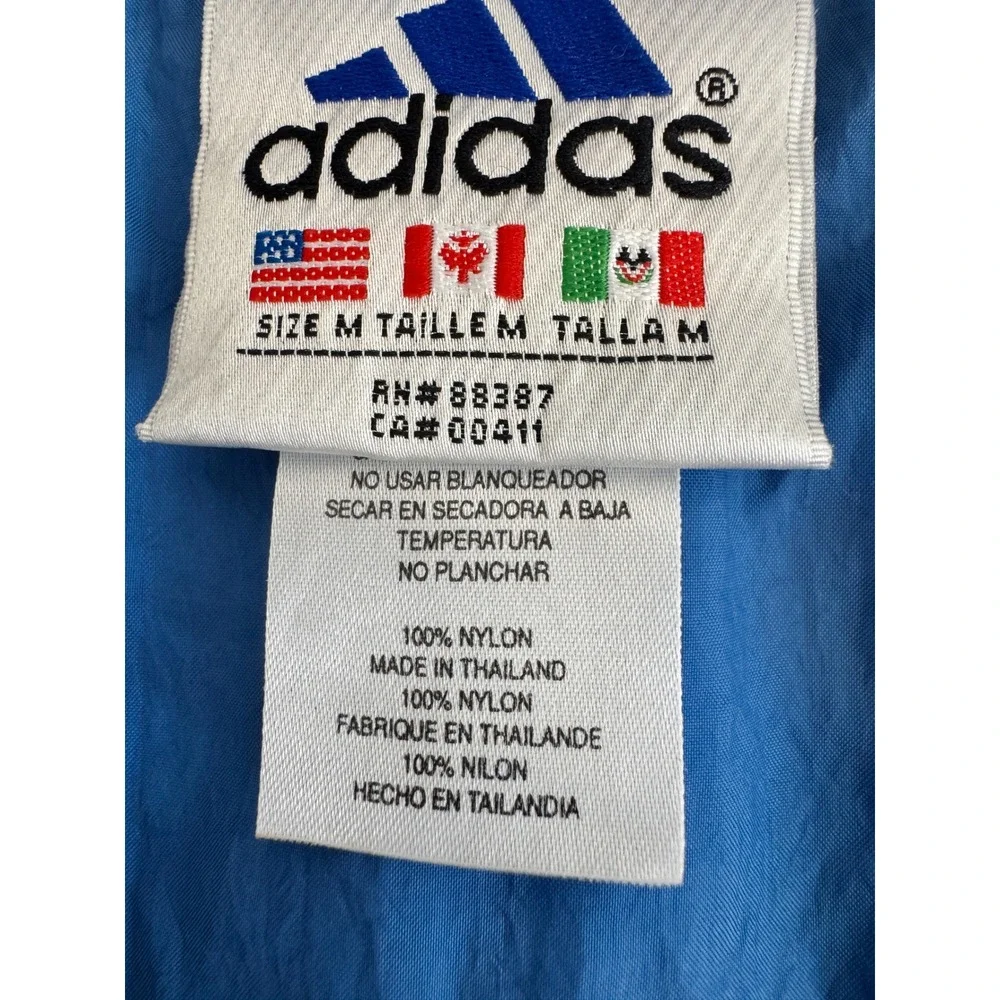 Vintage‎ Adidas Anorak Windbreaker Jacket Medium Tall White Blue Half Zip Hood